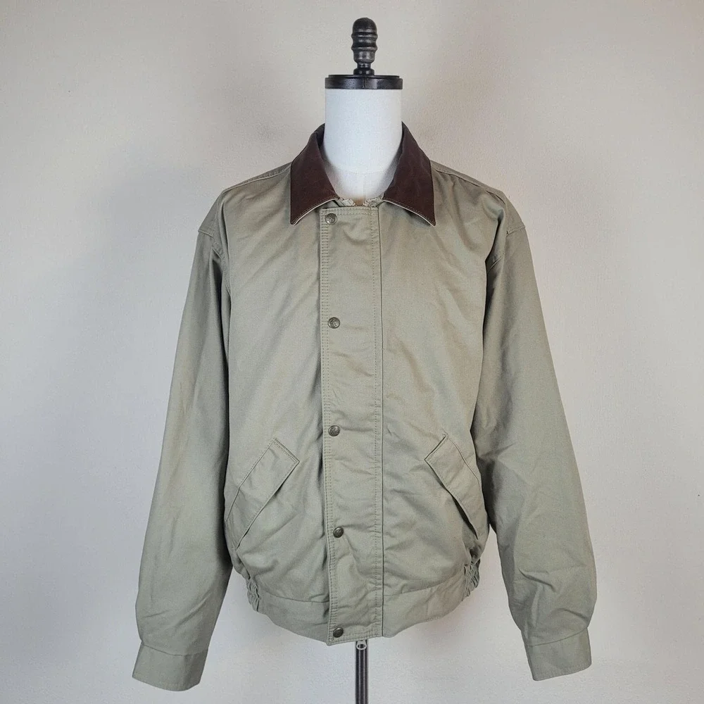 Schaefer Outfitter Jacket XL Beige Lodge Cruiser Canvas Leather Collar Western